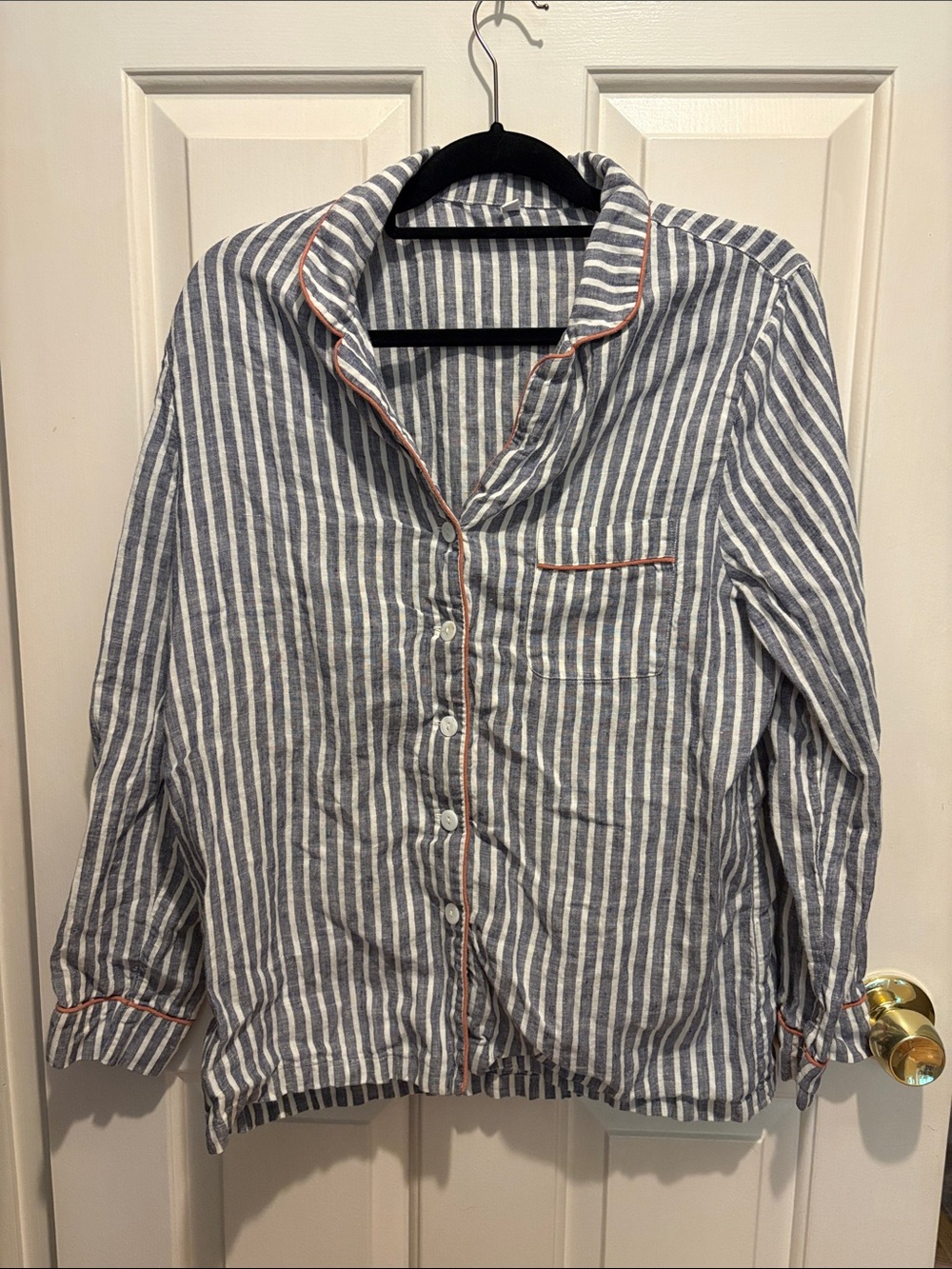 Piglet in Bed Midnight Grey Stripe Linen Pajama Top 100% French Flax